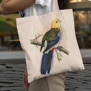 Pale Headed Rosella Vintage Parrot Print Graphic Canvas Tote Bag